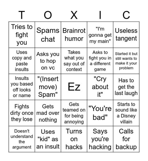 Toxic Bingo Card Bingo Card