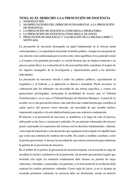 Esquemas Examen Oral Tema El Derecho A La Presunci N De Inocencia