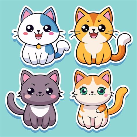 Cute Cartoon Cats Stickers Set For Decoration Premium Ai Generated Vector