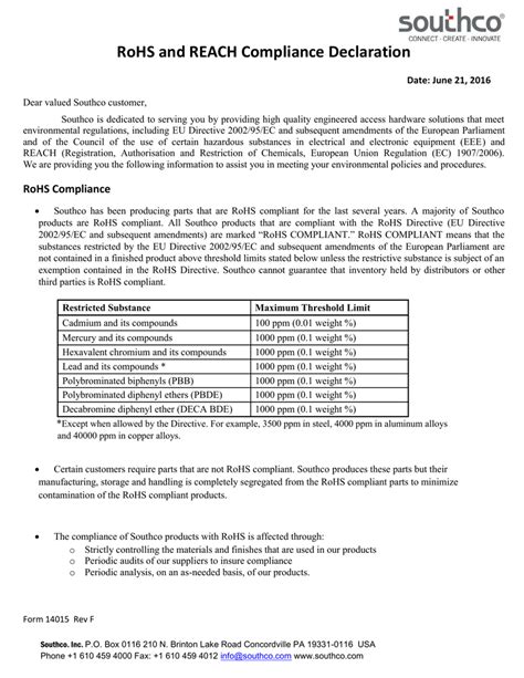 Rohs Compliance Statement Template