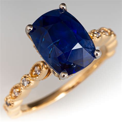 Gorgeous Cushion Sapphire And Diamond Engagement Ring 14k Yellow Gold