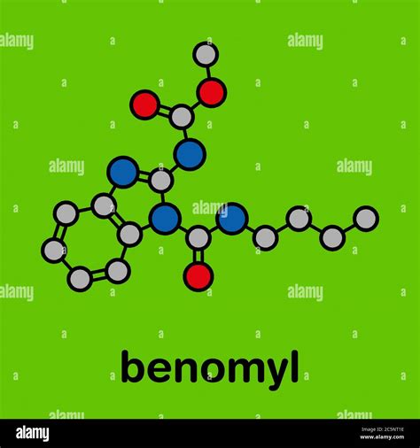 Benomyl fungicide molecule. Stylized skeletal formula (chemical ...