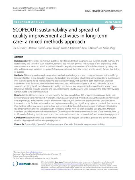 Pdf Scopeout Sustainability And Spread Of Quality Improvement