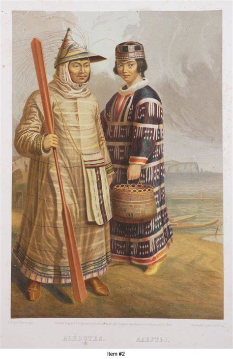 Aleuts Costumes] [chromolithograph Plate With A Colourful Image Of An