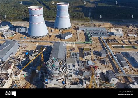 Aerial survey of a nuclear power plant under construction. Installation ...