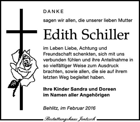 Traueranzeigen Von Edith Schiller Trauer Anzeigen De