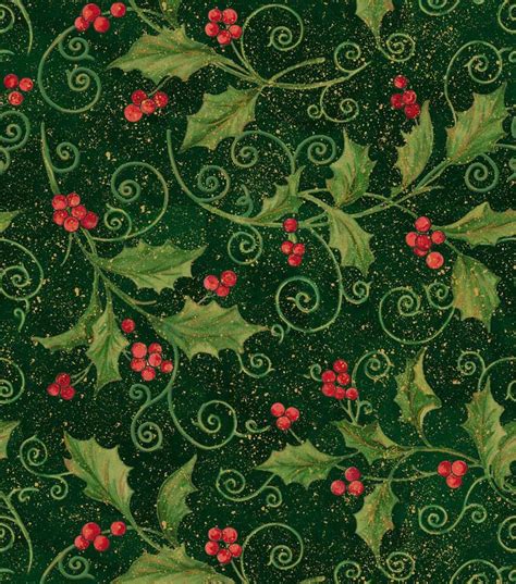 Springs Creative Holly Vine Scroll Christmas Metallic Cotton Fabric