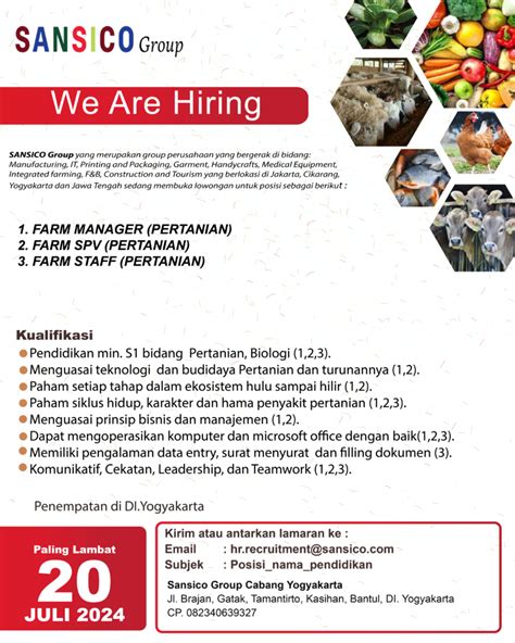 Lowongan Kerja Farm Manager Farm SPV Farm Staff Project Manager