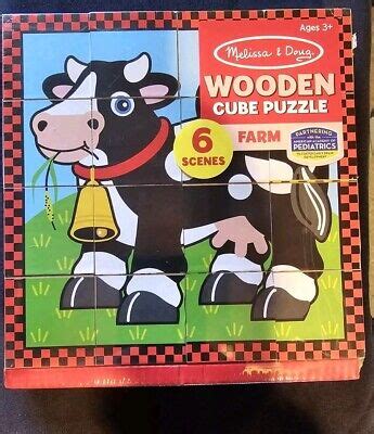 Melissa Doug Farm Wooden Cube Puzzle W Storage Tray Scenes