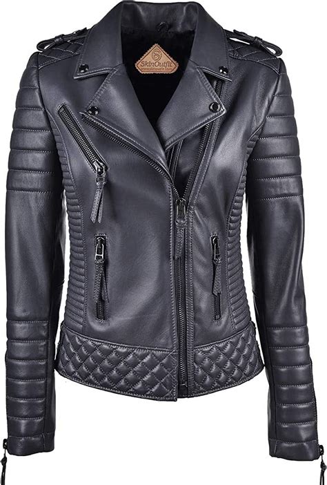 Skinoutfit Women Motorcycle Leather Jacket Genuine Lambskin Biker Café