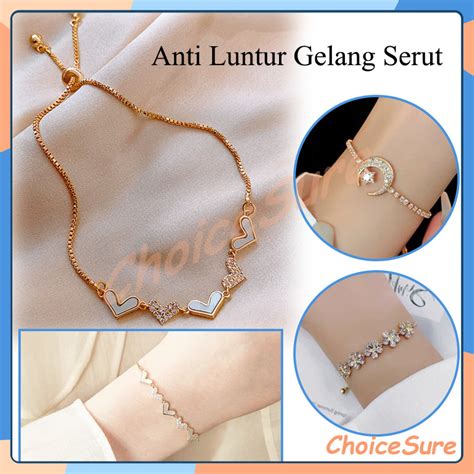 Jual Anti Luntur Perhiasan Gelang Serut Jewelry Gelang Hati Wanita