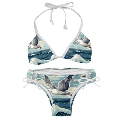Seagull Detachable Sponge Adjustable Strap Bikini Set Two Pack Ideal For Beach And Pool Parties