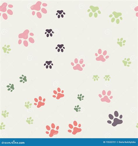 Colorful Seamless Pattern With Cat Footprints On A Gray Background