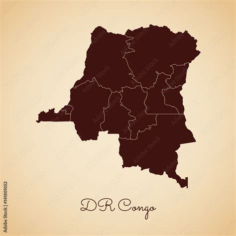 DR Congo Region Map Retro Style Brown Outline On Old Paper Background