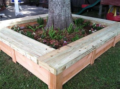 Diy Raised Garden Bed Around Tree With Bench Seating