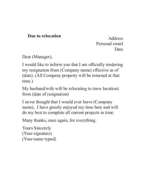 Teacher Resignation Letter Due To Relocation Collection Letter