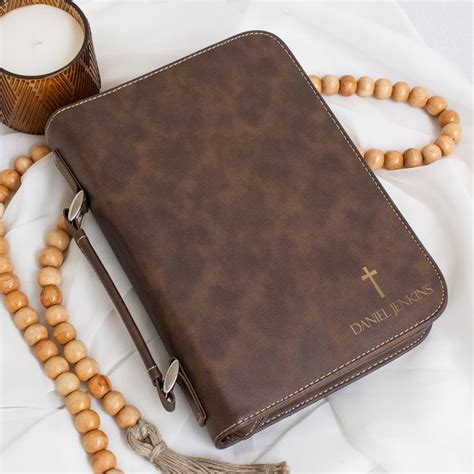 Personalized Bible Cover With Cross Vegan Leather Bible Cover With Name ...