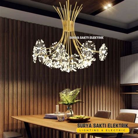 Jual LAMPU GANTUNG LED MODERN ART DECO KRISTAL GOLD EMAS LENGKAP RUANG