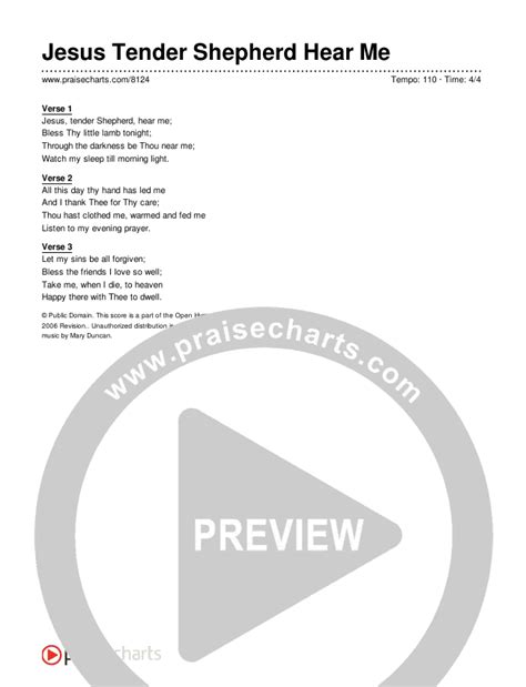 Jesus Tender Shepherd Hear Me Chords Pdf Traditional Hymn Praisecharts