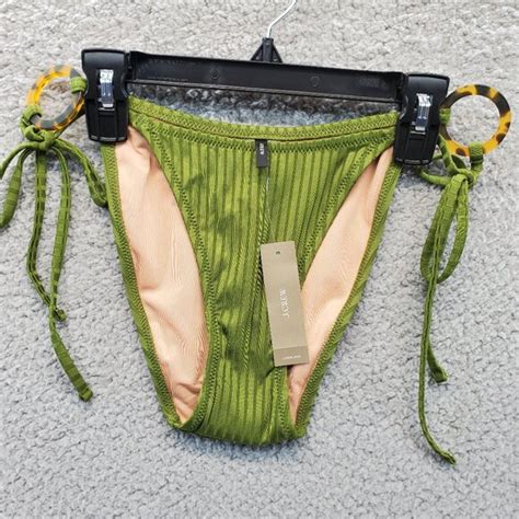 J Crew Swim Jcrew Wide Rib Curved Waist Cheeky String Bikini Bottom Rings Green Poshmark
