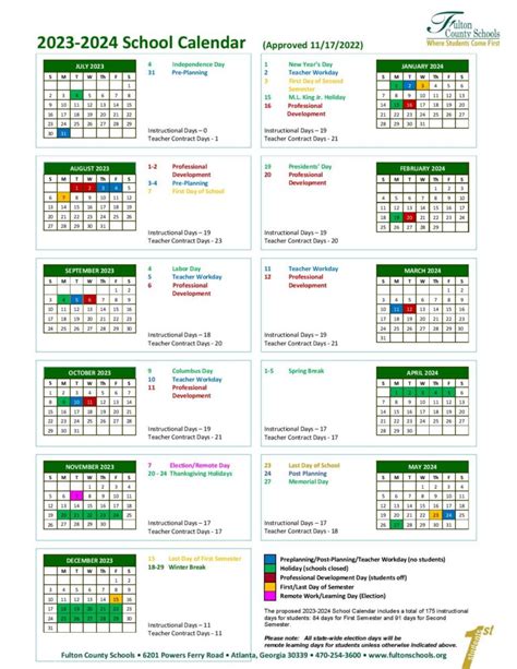 Fulton County Schools Calendar 2024-2025 (Holiday Dates)