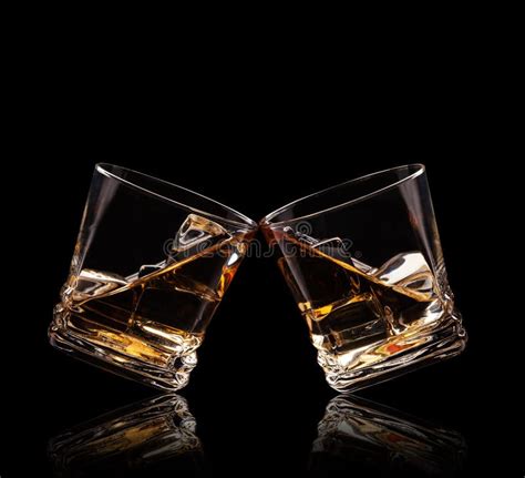 Glasses Of Whiskey On Black Background Stock Image Image Of Malt Dark 48755005