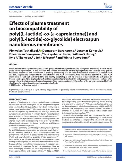 PDF Effects Of Plasma Treatment On Biocompatibility Of Poly L Lactide