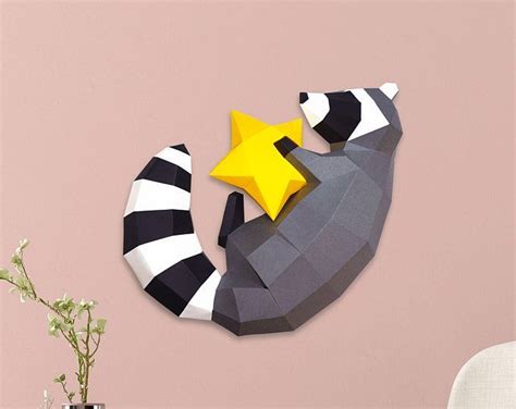 Best 12 Sleeping Raccoon Papercraft PDF TEMPLATE Low Poly Sleeping