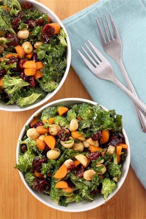 Crunchy Kale Broccoli Salad With Cranberries And Macadamia Nuts