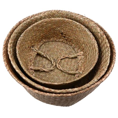 Wcic Handmade Rattan Storage Basket Foldable Seagrass Straw Hanging