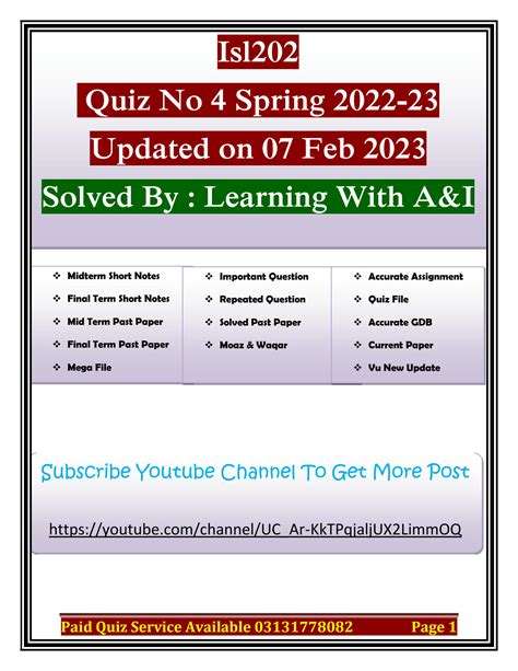 SOLUTION Isl202 Quiz 4 2023 Final Term Preparation 1 1 Studypool