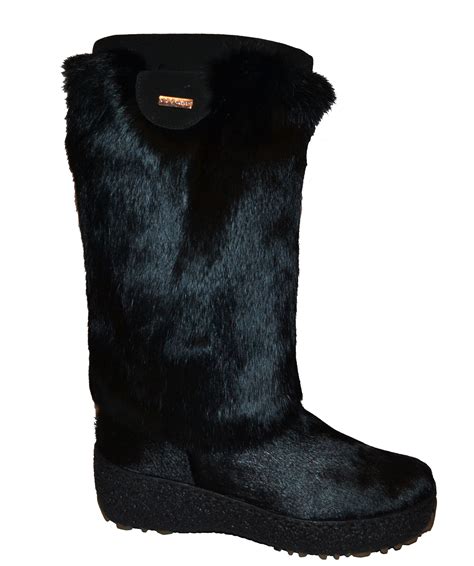 Oscar Norma Rabbit Fur Apres Snow Boots In Black Real Furreal Hides