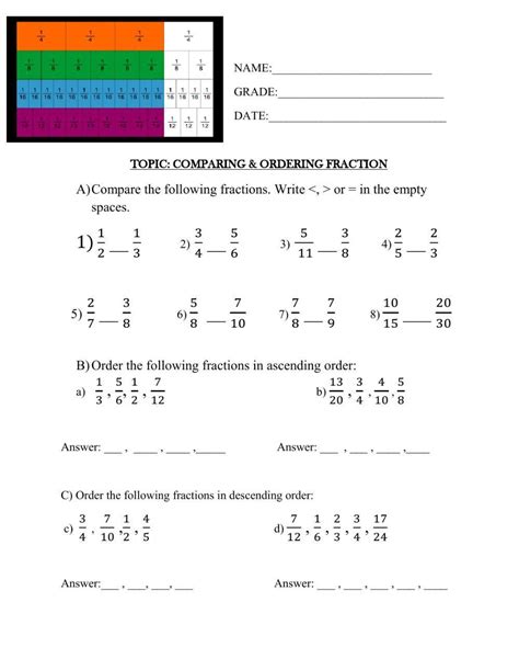 Comparing Ordering Fractions Worksheet Live Worksheets Worksheets