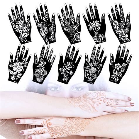 Buy Ivanas 10 Sheets Henna Tattoo Stencils Temporary Tattoo Temples