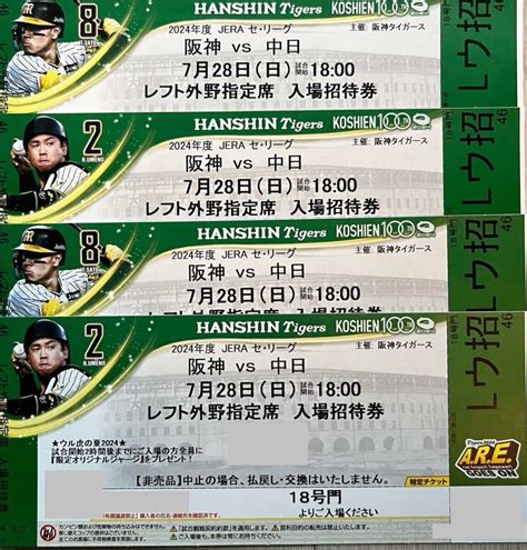 【未使用】7月28日（日）阪神甲子園球場阪神タイガースvs中日ドラゴンズレフトスタンド4席連番通路側ウル虎の夏4連番の落札情報詳細