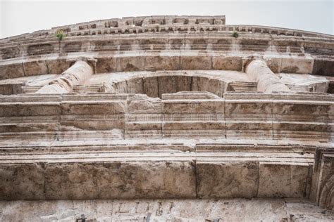 Closeup Seen From Below On The Ancient Stone Of The Colosseum In Rome