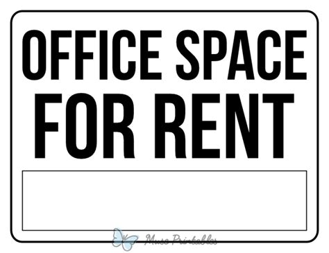 Printable Black And White Office Space For Rent Sign