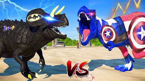 Jurassic World Evolution🌍batman Ultimasaurus Vs Captain America T Rex Dinosaurs Fight Youtube