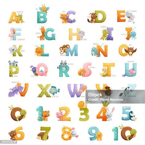 Alphabet Danimaux De Dessin Animé Pour Les Enfants Grand Ensemble Vectoriel Vecteurs Libres De