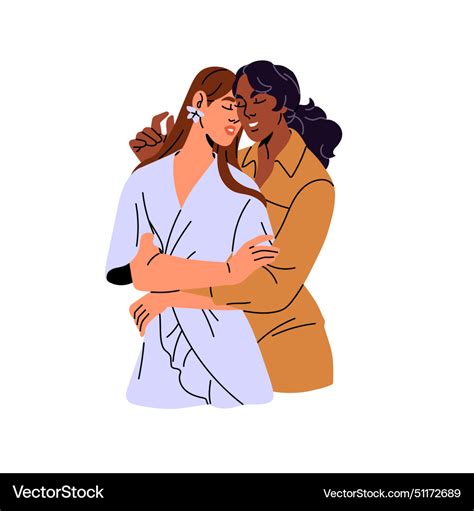 Interracial Lesbian Couple Sensual Hugs Royalty Free Vector