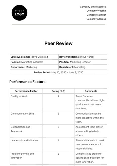 Free Peer Review Hr Template Edit Online And Download