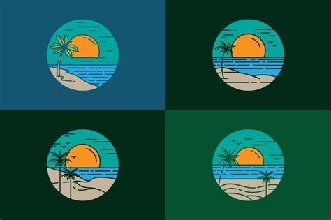 Conjunto De Logotipos De Playas De Islas Tropicales Vector Premium