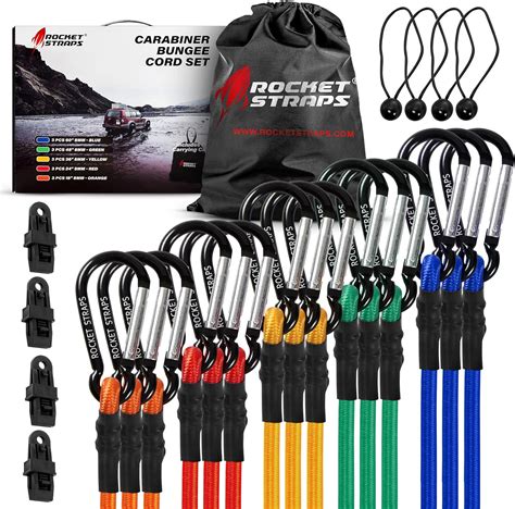 Rocket Straps Bungee Cords Premium Heavy Duty Outdoor Carabiner