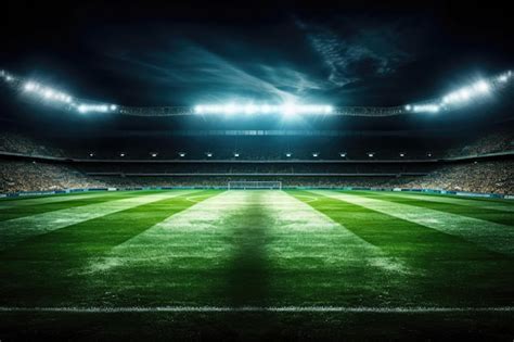 Premium Photo | Empty football stadium at night with the spotlights on ...