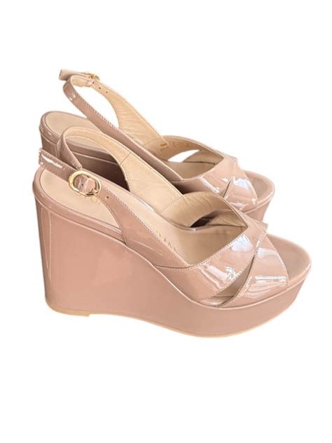 Stuart Weitzman Sandal Carmen Naked Shiny Leather CARMENWEDGESH619