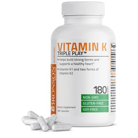 Bronson Vitamin K Triple Play Capsules - K1, K2 MK7, K2 MK4 for Bone ...