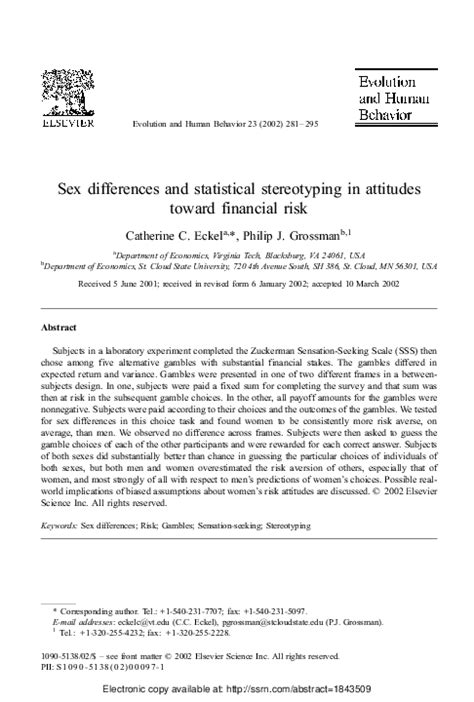 Pdf Sex Differences And Statistical Stereotyping In Attitudes Toward Financial Risk