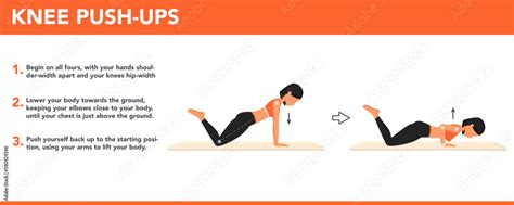 Knee push-ups exercise tutorial. Female workout Stock Vector | Adobe Stock