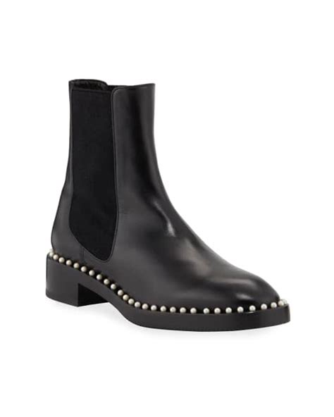 Stuart Weitzman Cline Pearly Studded Leather Chelsea Booties Neiman