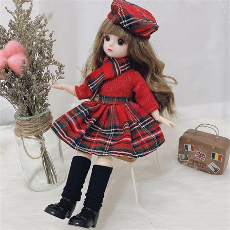 30cm Bjd Doll 12 Moveable Joints 1 6 Girls Dress 3D Brown Eyes Toy With